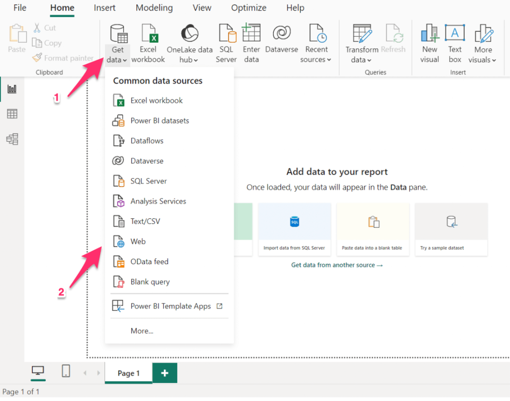 12 power bi get data web