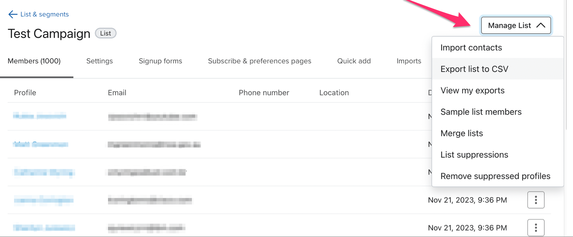 18 gestionar lista exportar CSV