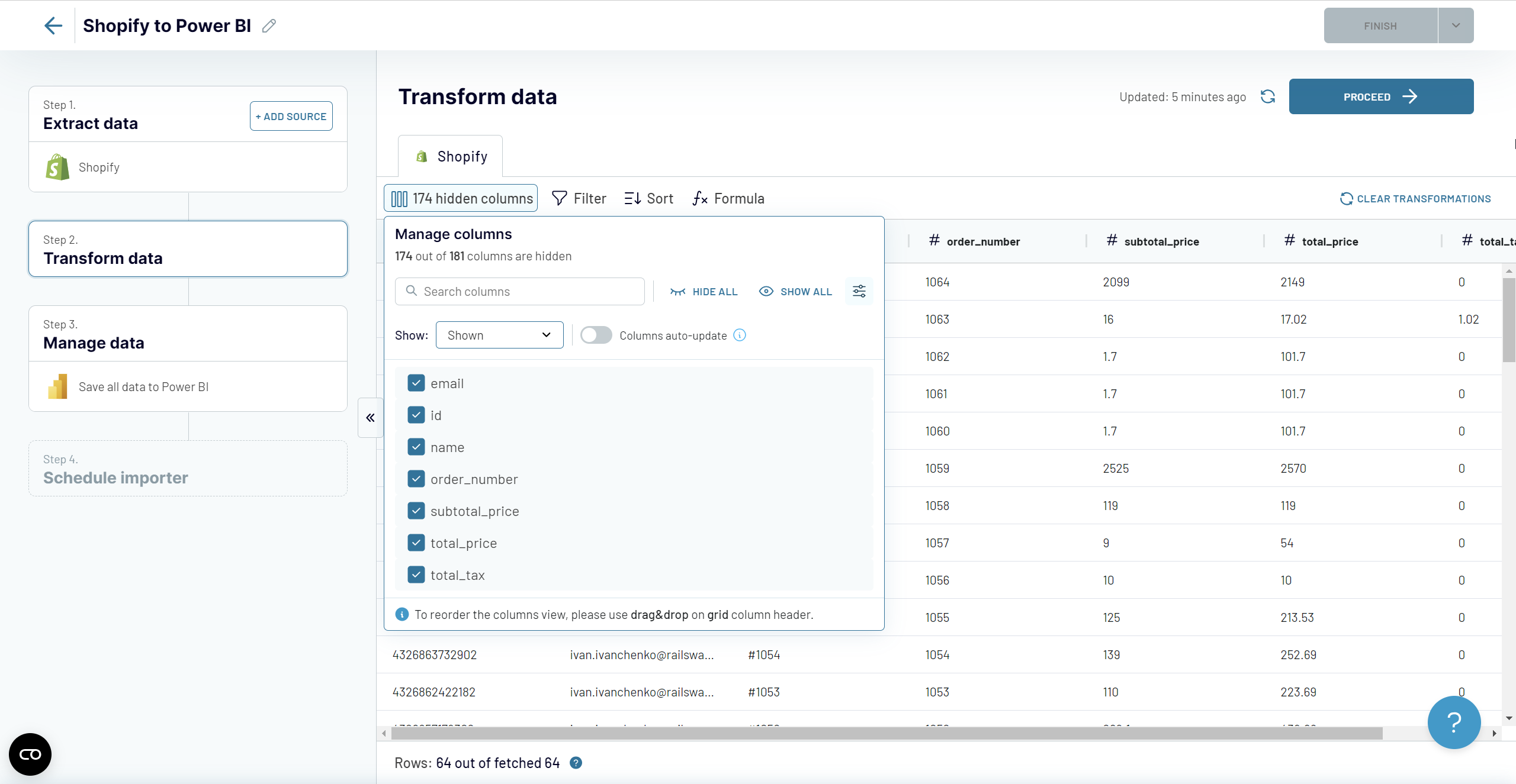 3.paso 2 shopify power bi transformar datos