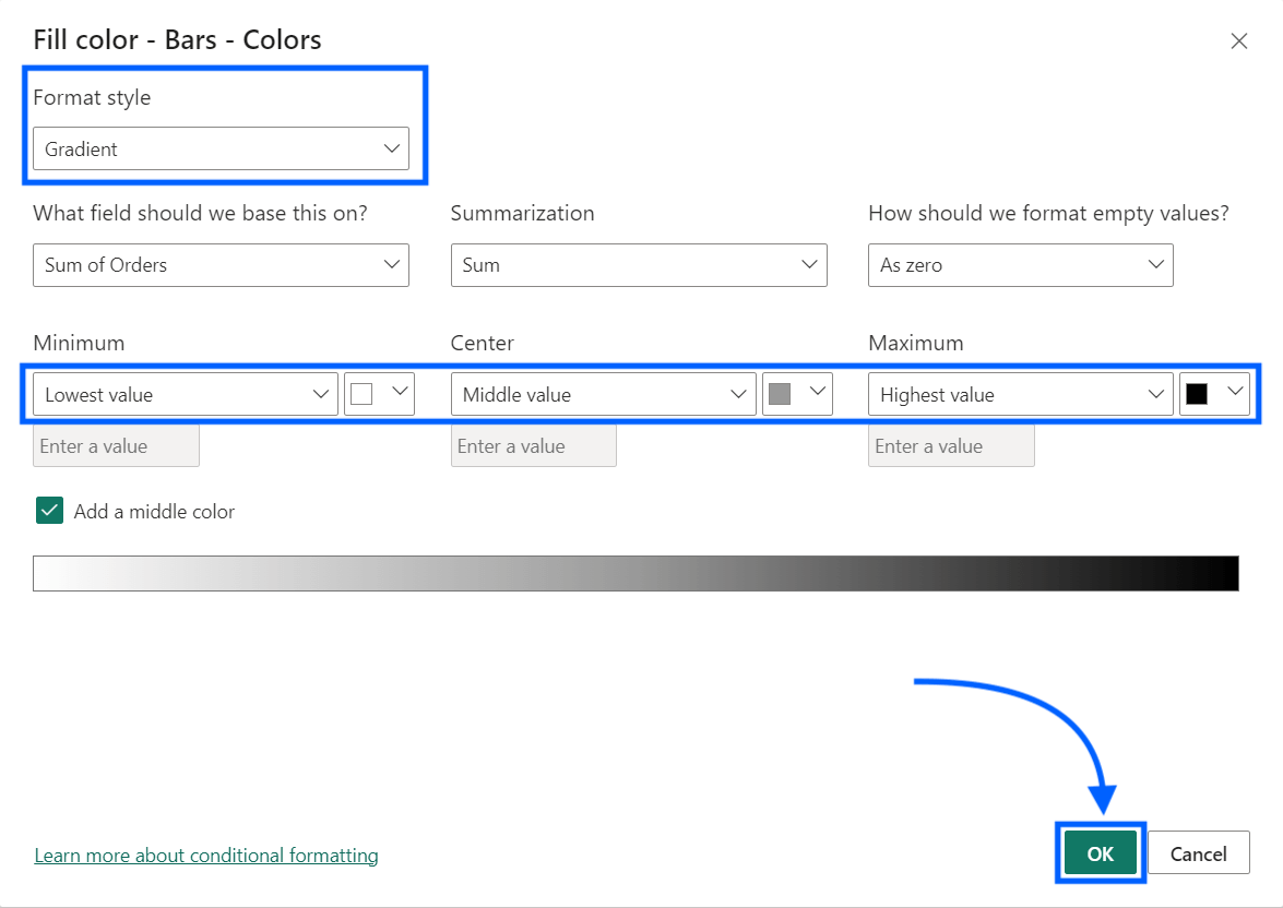 colores de barra de relleno para formato condicional en power bi