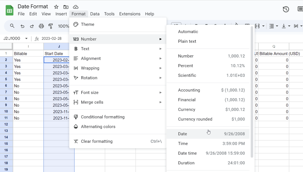 1.2 format date manually google sheets