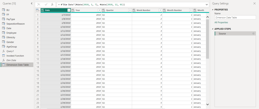 15 dimension date table