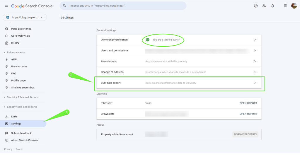 2.1. bulk data export google search console bigquery