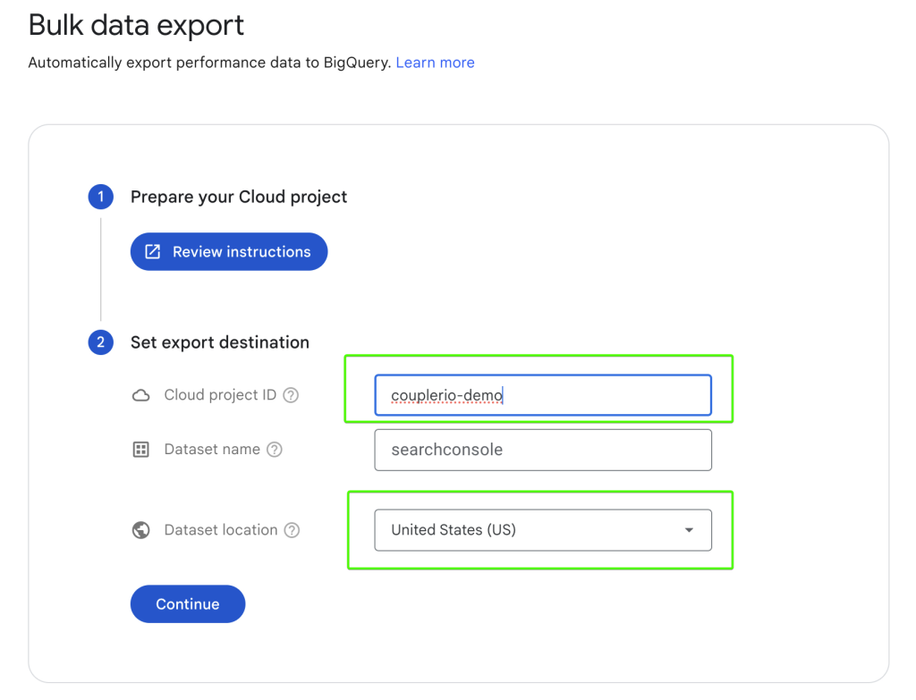 2.2. bulk data export google search console bigquery