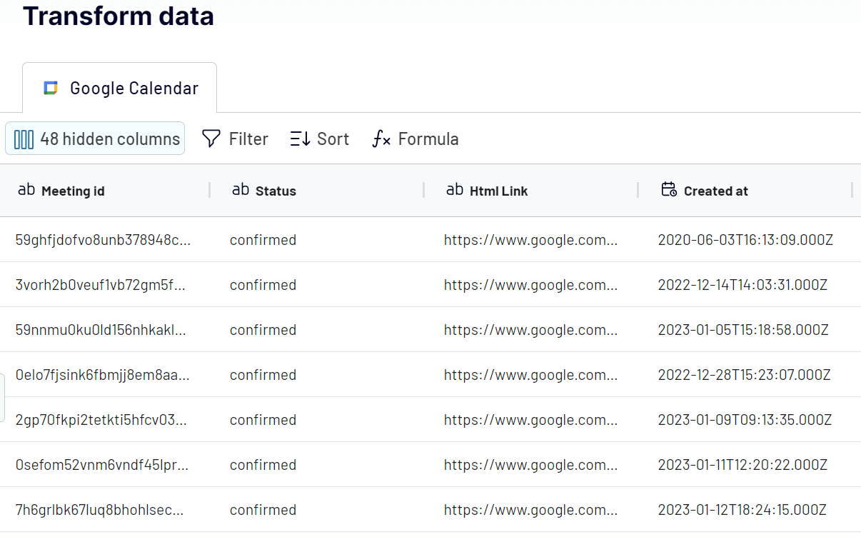 2.2 previsualización de datos del calendario de google