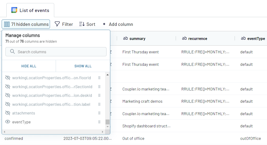 3.0 Google Calendar  Daten umwandeln
