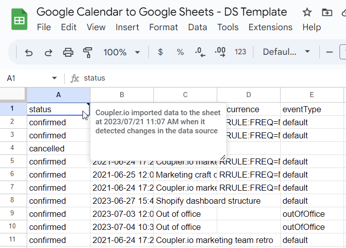 3.3 Google Calendar  in Google Sheets