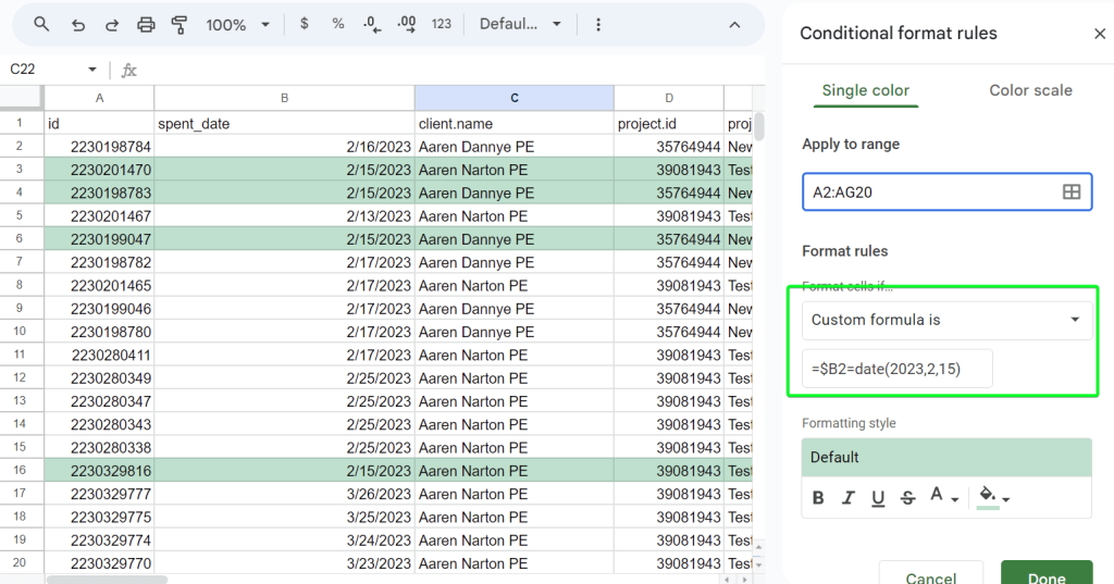 7.3 highlight dates in google sheets