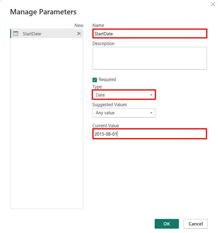 9 create start date parameter