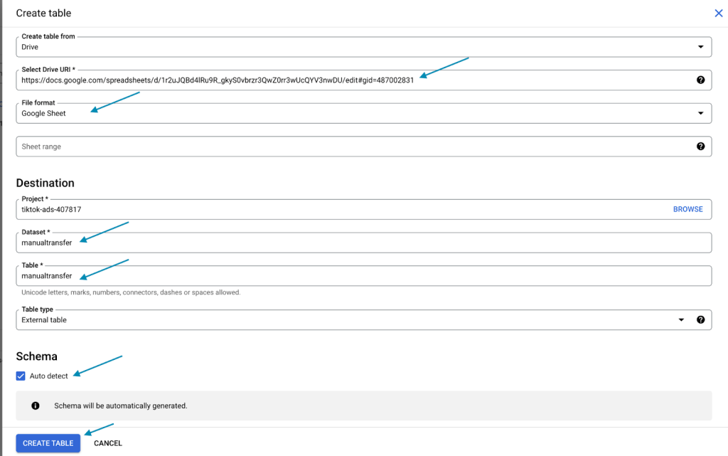 9 create table in bigquery