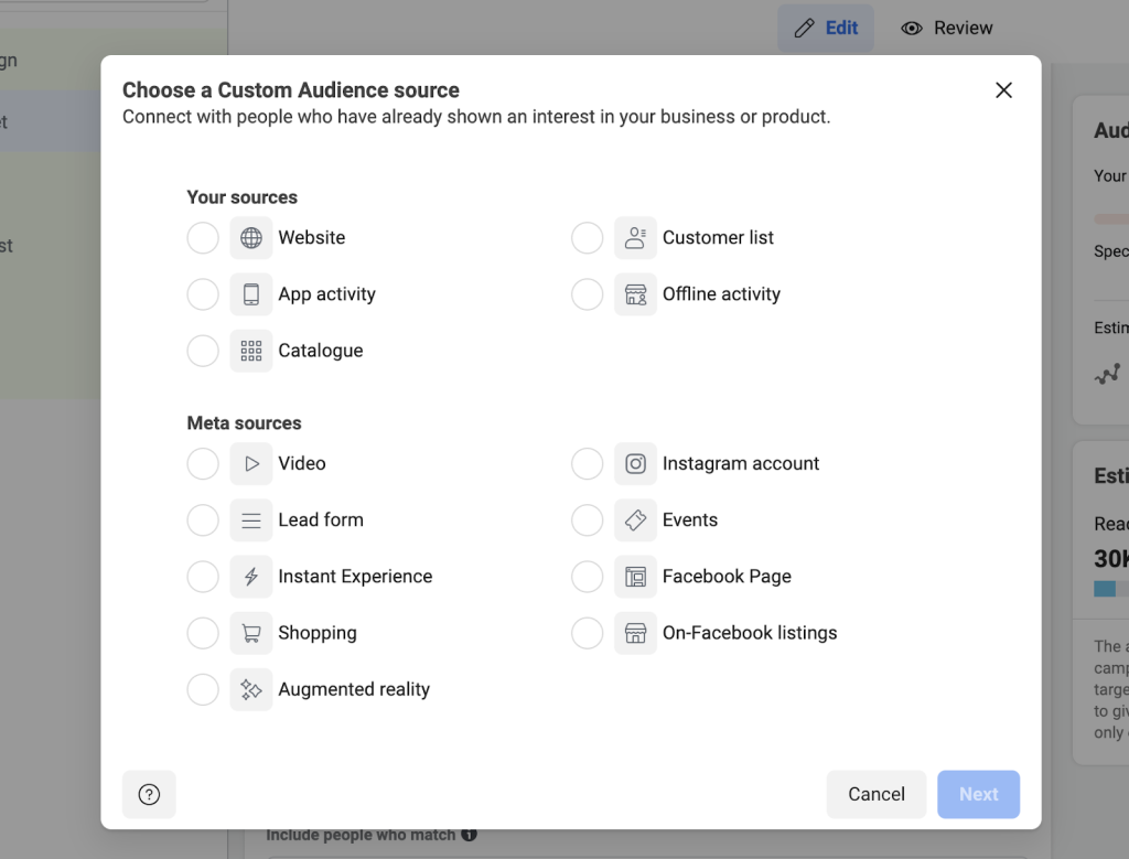 13 custom audience source