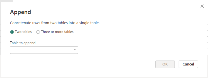 15 select tables append