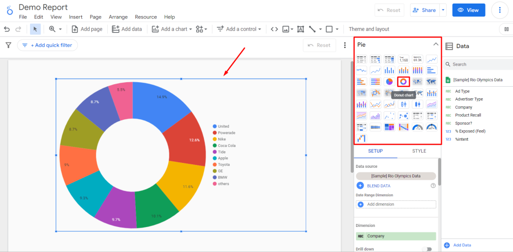 32 switch bar chart to donut chat in looker studio
