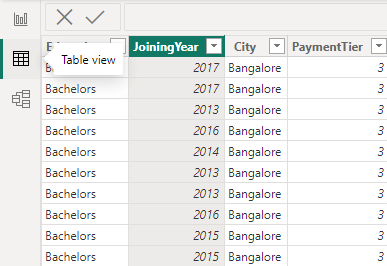 4 PowerBI table view