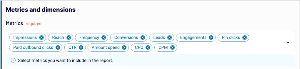 4. Coupler.io metric for Pinterest Ads to BigQuery export