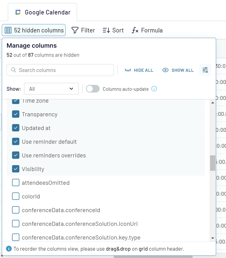 5.2 google calendar coupler hide columns