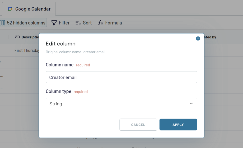5.3 google calendar coupler edit column name
