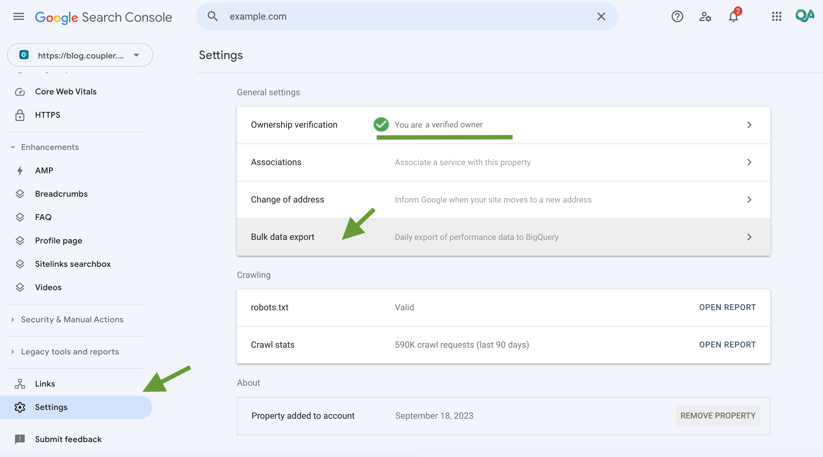 6. Exportación masiva de datos de Google Search Console a BigQuery