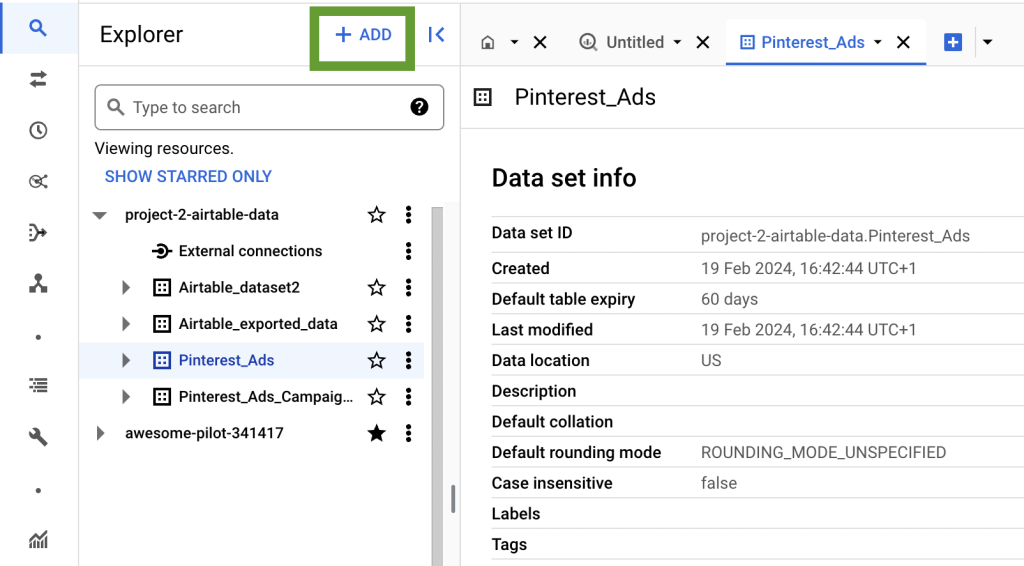 7. Pinterest Ads to BigQuery manual data export 2