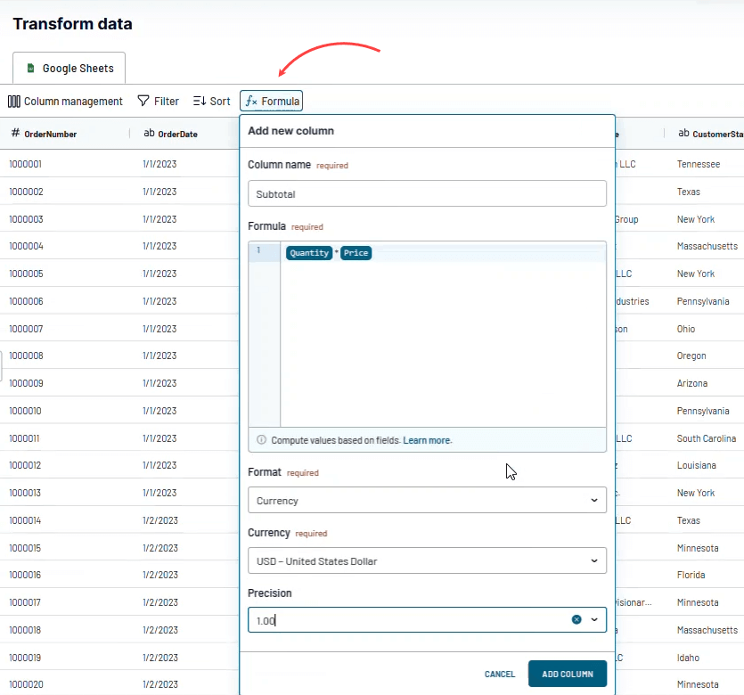 Figure 3.3.2. The formula button