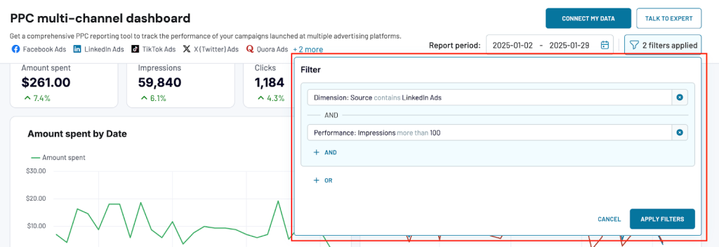 ppc multi-channel dashboard filters