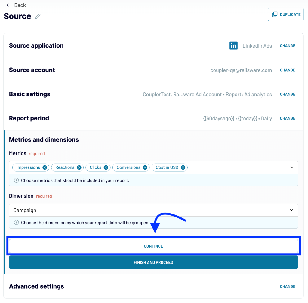 1 export linkedin ads data source settings