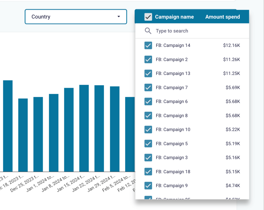 Facebook Ads & Brand Awareness dashboard in Looker Studio by Coupler.io - Campaign analysis