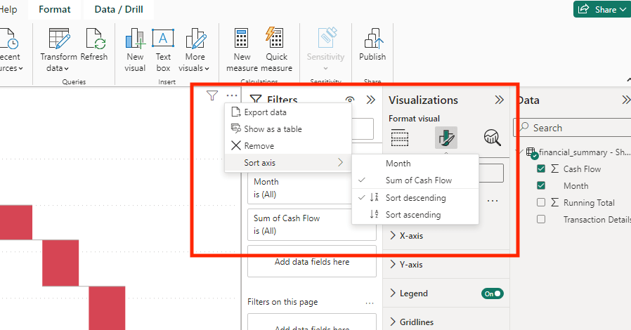 13 sort waterfall chart