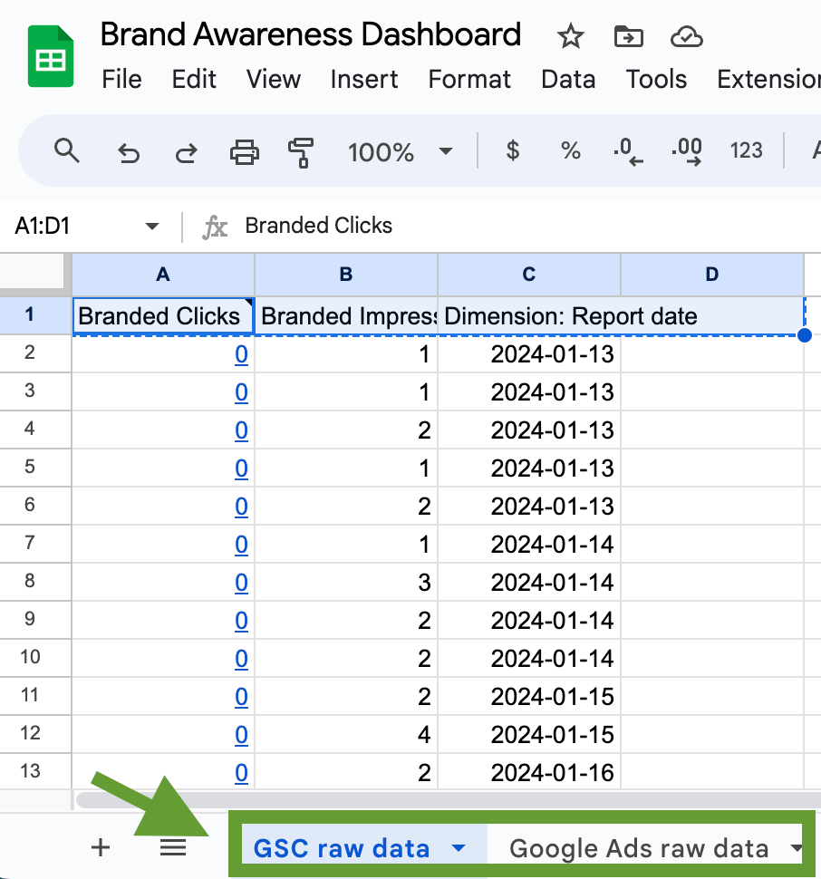 13. Two tabs create a dashboard in Google Sheets