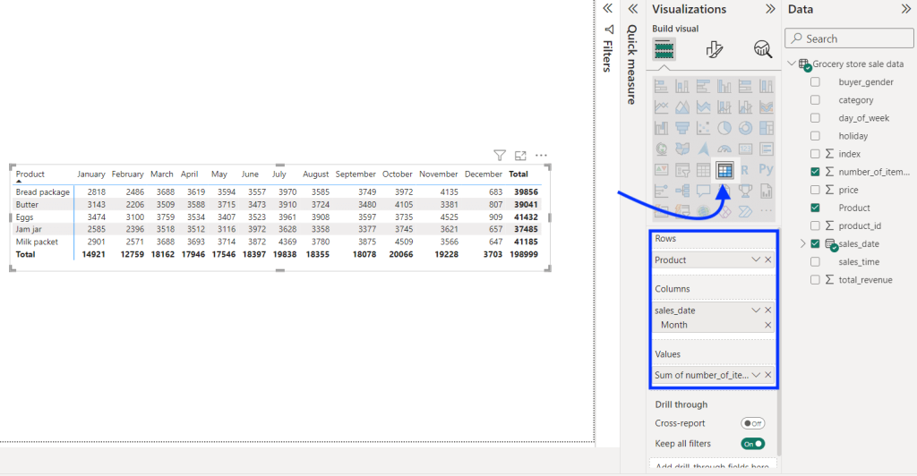 3 create a matrix visual in power bi