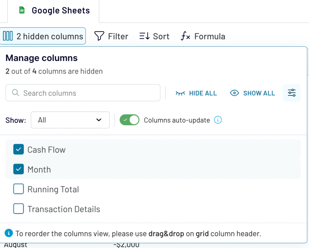 3 hide columns