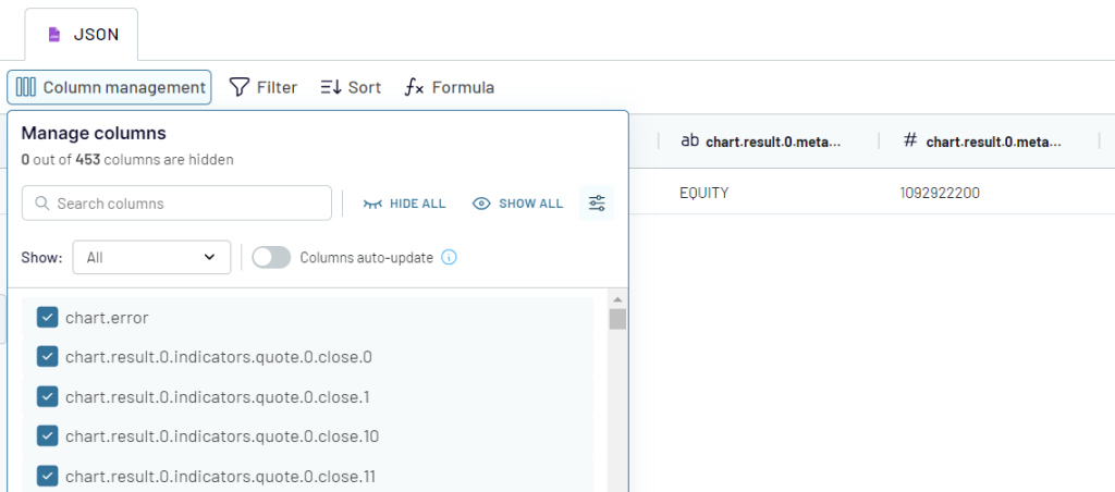 yahoo finance data transform