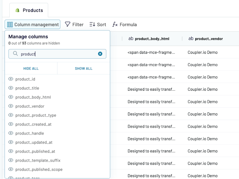 shopify products with id
