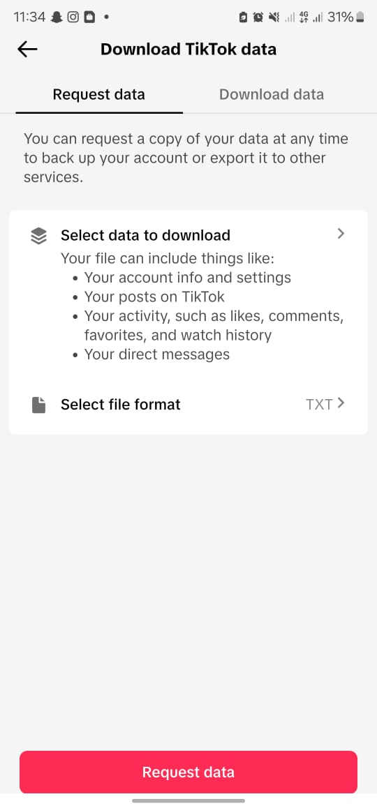 dados de solicitação