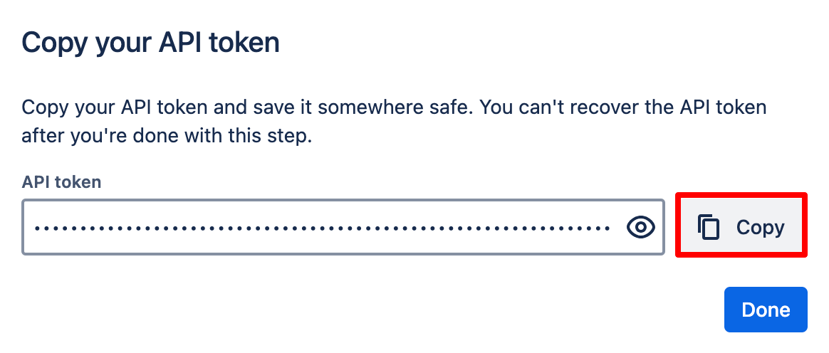 10. Copying the API token generated on Atlassian