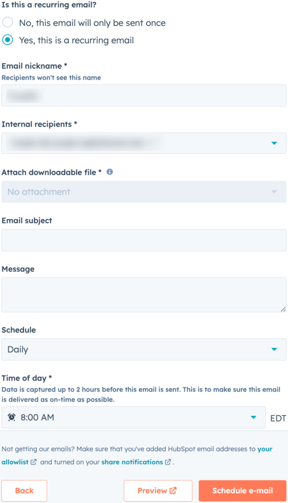 10. Setting up the process of sharing your HubSpot social media report via email