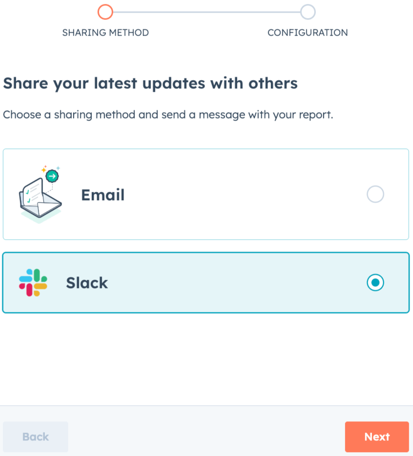 11. Selecting Slack as a sharing method for your HubSpot social media report