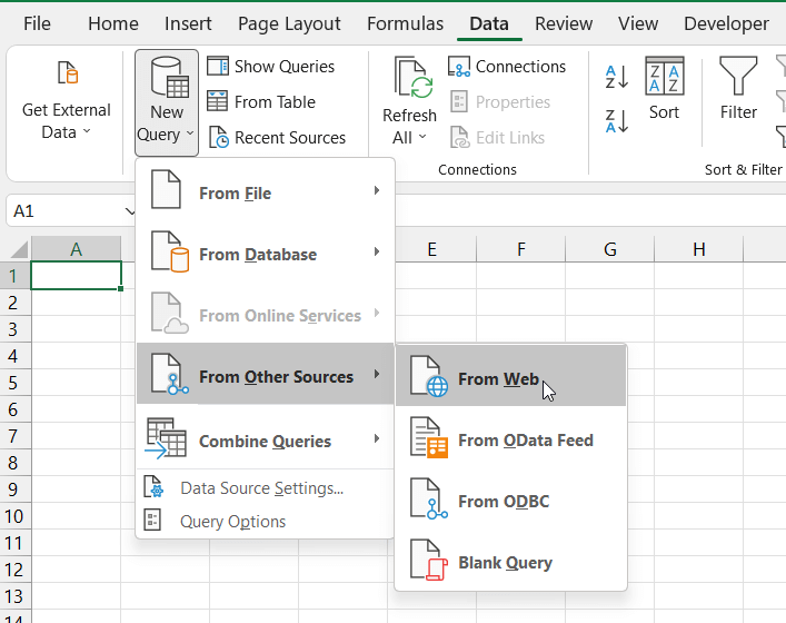 11.1. Navigating to New Query in Excel