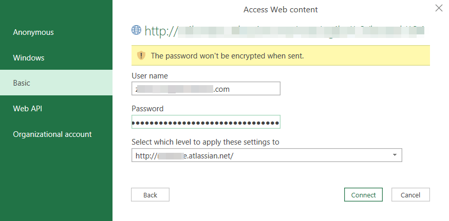 11.3. Inserting the user name and API key in Excel