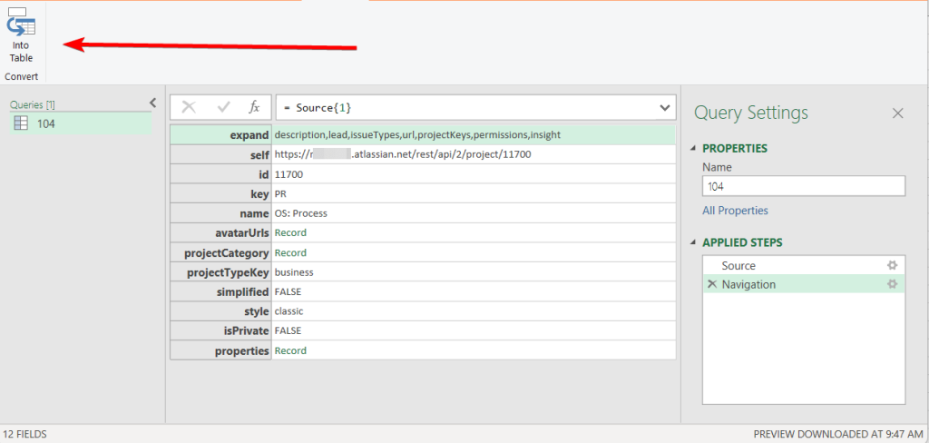 11.6. Converting data exported from Jira API to Excel into a table