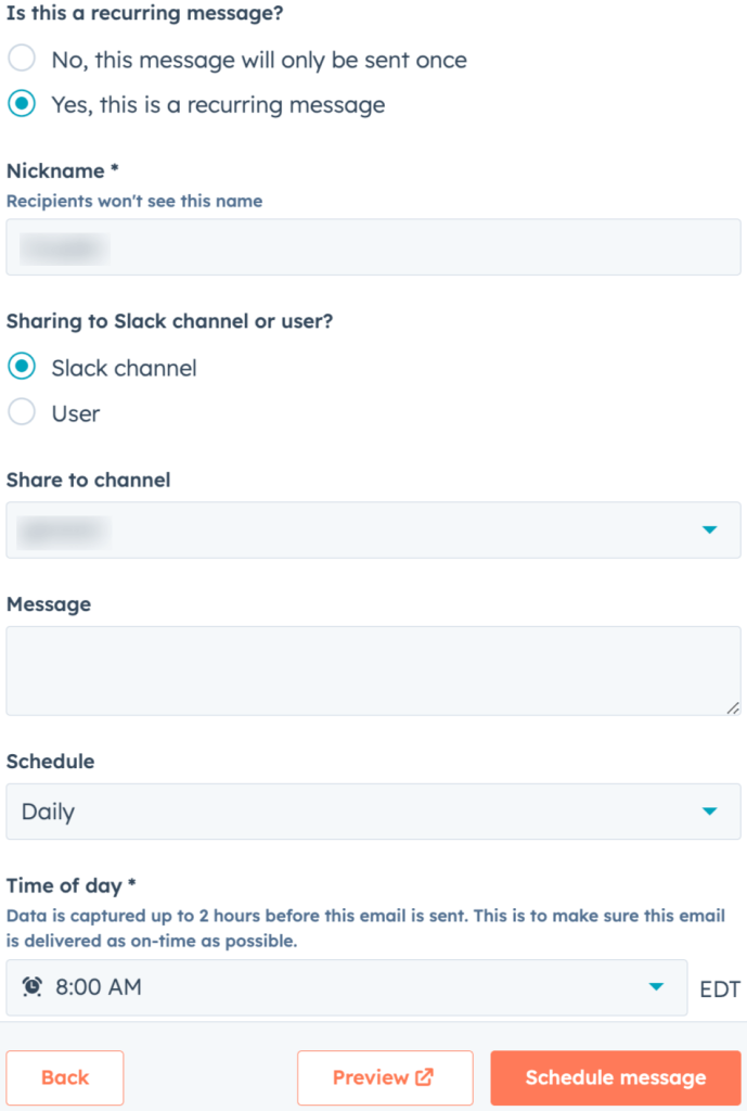 12. Setting up the process of sharing your HubSpot social media report via Slack