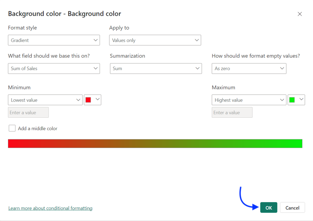14 choose colors for conditional formatting