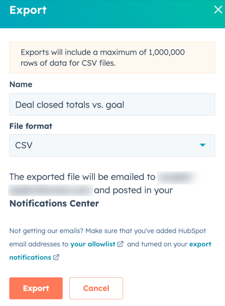 18. Exporting a HubSpot sales report in spreadsheet format