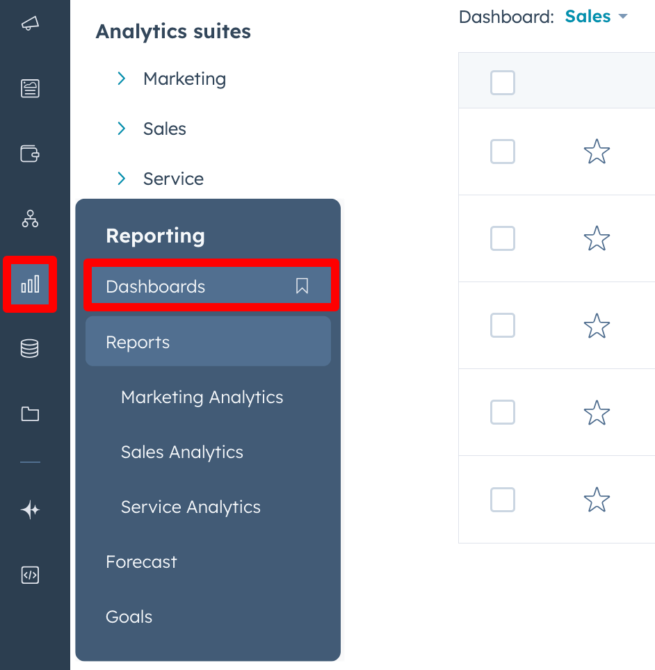 19. Navigating to the Dashboards section in HubSpot