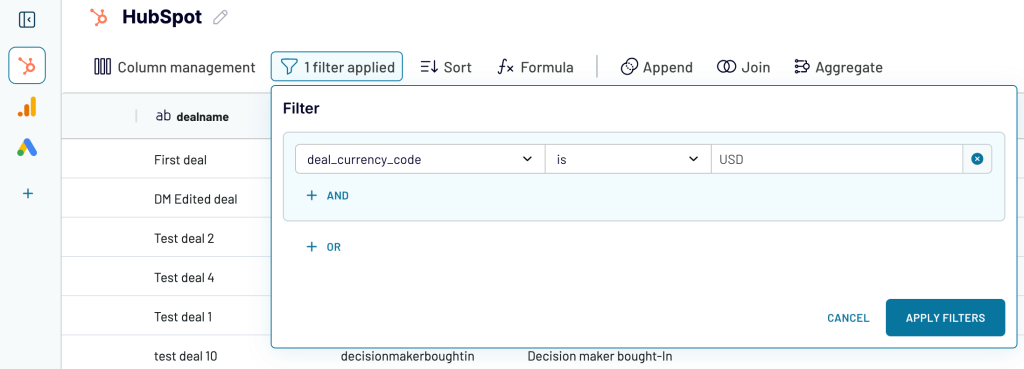 2. Filtering HubSpot data with Coupler.io
