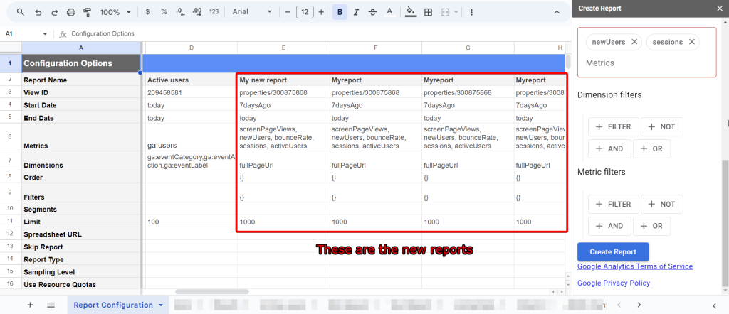 2.4ga4 reports builder create new report result