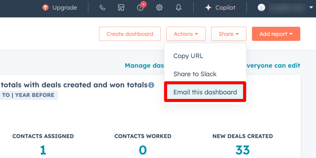 21. Choosing to share HubSpot s sales dashboard via email