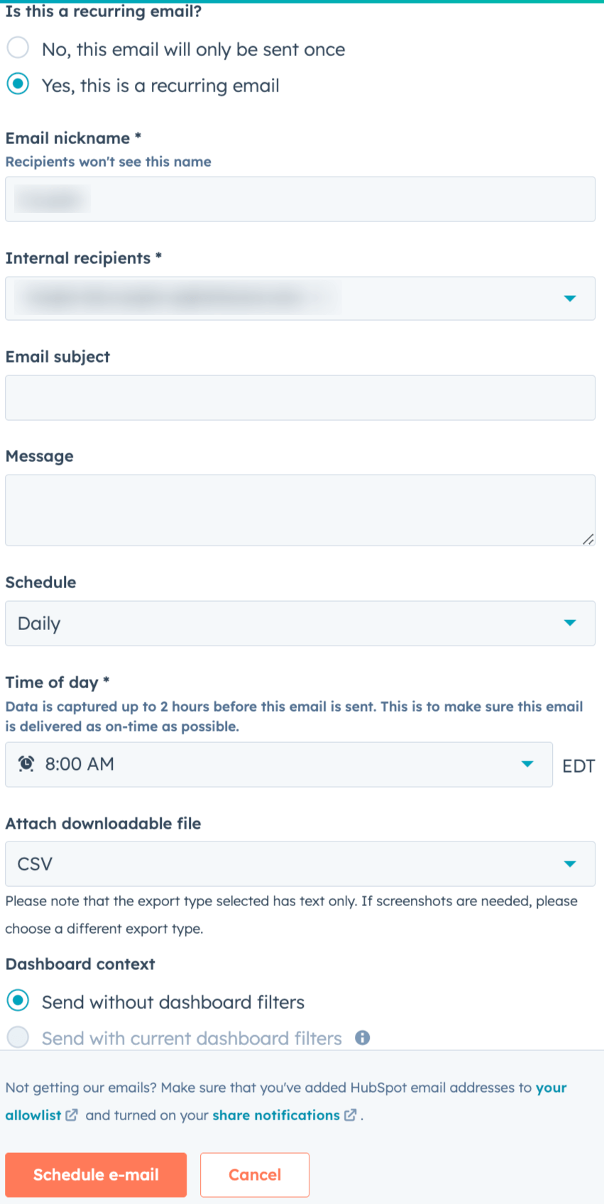 22. Setting up the process of sharing a HubSpot sales dashboard via email