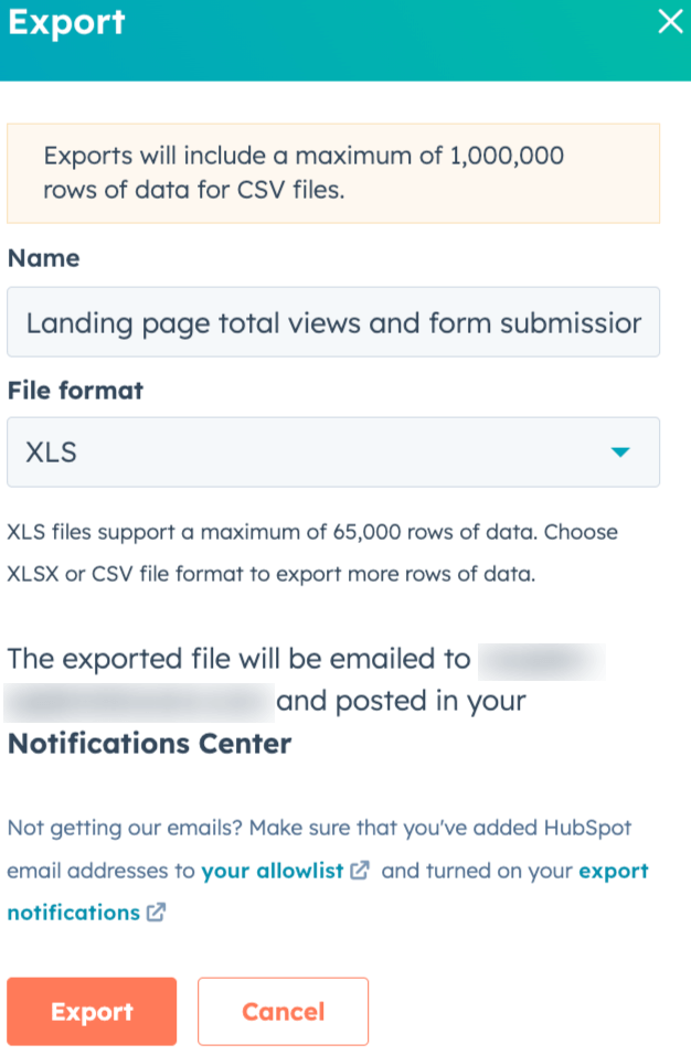27. Exporting a HubSpot marketing report in spreadsheet format