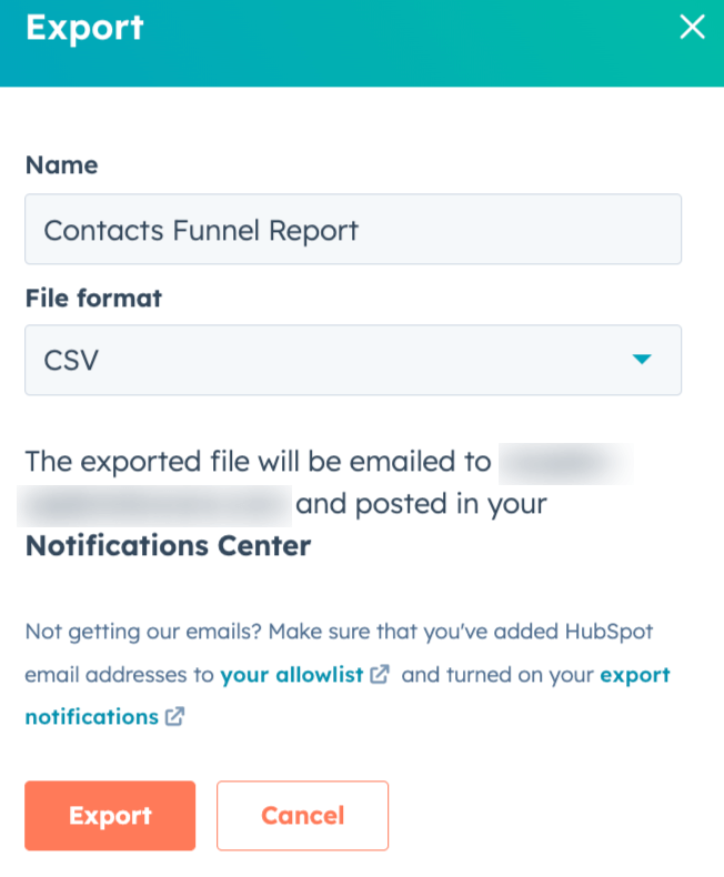 29. Exporting a HubSpot funnel report in spreadsheet format